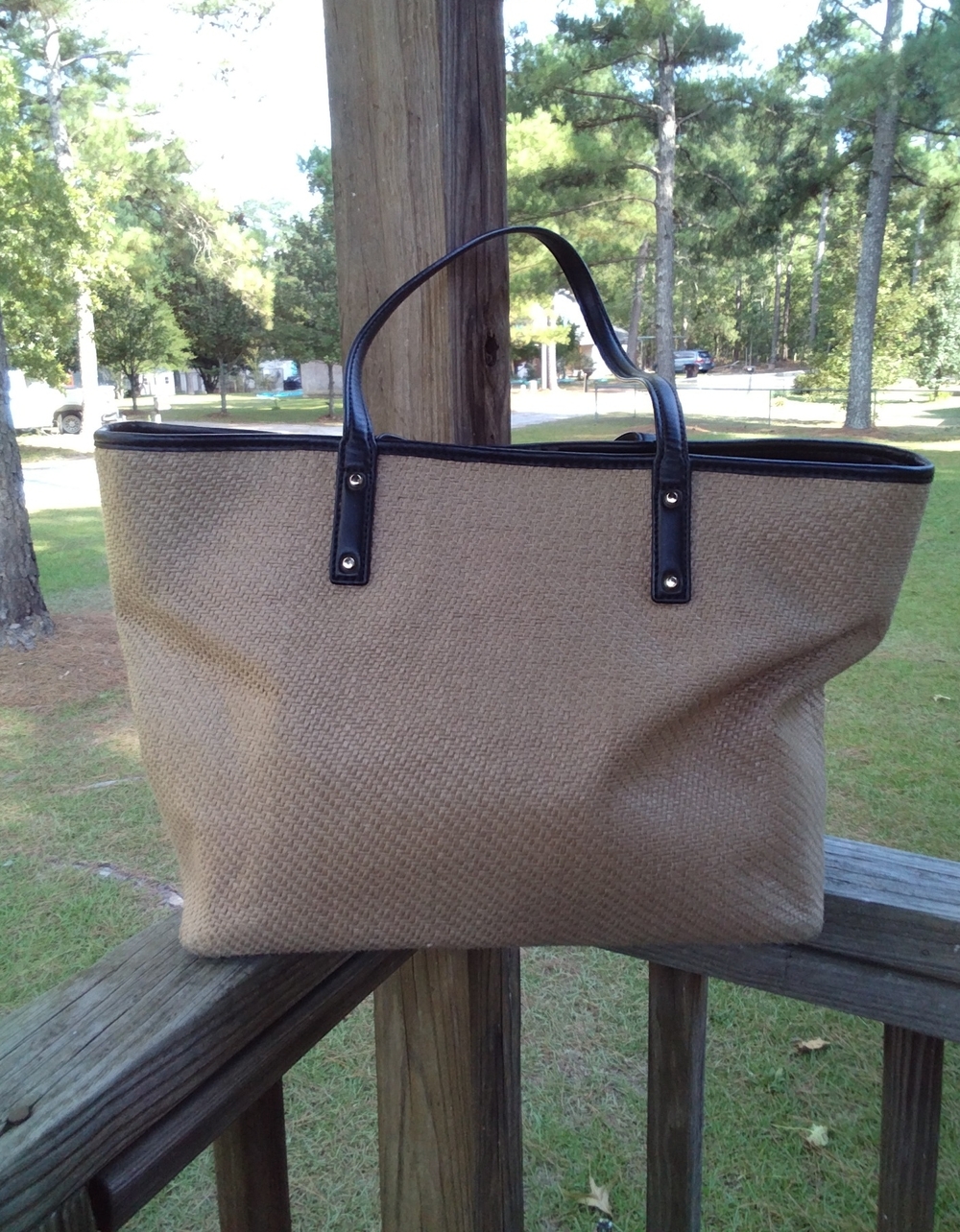 Michael Kors Beige and Black MK Logo Weaved Tote $298 - Picture 2 of 7